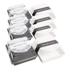 Picnic House 正方形三明治盒 8個 + 透明蓋 8個 + 蕾絲墊紙 8張 + 長條貼紙 8個 一次性便當盒套組, 1套, 1入