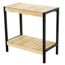 鐵製原木2層層架 500mm, 黑色 + 自然木色