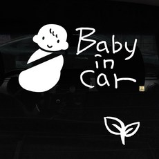 1AM 手寫體簡約汽車貼紙 + 油箱蓋貼紙, 1個, 白色 + 22Babyincar_孩子(汽車貼紙), 白色 + 新芽(油箱蓋貼紙)