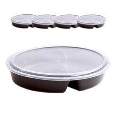 봄91 블랙 타원형 2칸 내열 도시락 PP-750E-2, 5개입, 1개