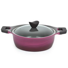 HERZOG 電磁爐適用雙耳陶瓷不沾湯鍋+玻璃鍋蓋組, 24厘米, 單色