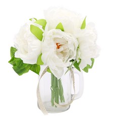 Happy Village 人造花盆栽牡丹瓶, 白色