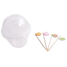 봄91 디저트컵 9.2 x 10.5 cm 돔뚜껑 12p + 4종 캐릭터 꼬지데코스티커 12p 세트, 1세트