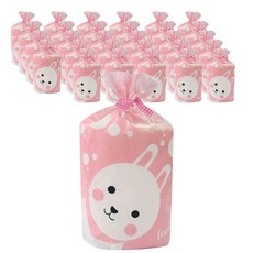 HCN 可愛兔子包裝袋 30入 + 格紋束帶 粉紅色 30入, 1套