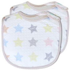 리에또 베이비 큐티 면 방수 턱받이, 화이트 오색별, 2개, 1매