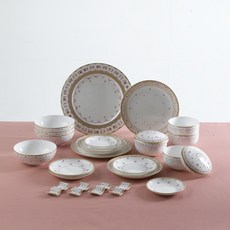 Blumarine 魯班4人用韓式餐具組, 1組, 餐盤 10入+筷架 4入+飯碗 2入+碗蓋 2入+餐碗 7入