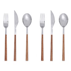 트위그뉴욕 내츄럴 테이블 스푼 + 포크 + 나이프 2인 세트, Natural Wood + Siver, 1세트