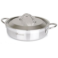 LiViNG ART Primavera電磁爐適用雙耳3層不鏽鋼不沾淺湯鍋+鍋蓋, 單色, 24cm