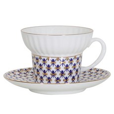 임페리얼포슬린 본코발트넷 웨이브 티컵 + 소서 311-14575, 혼합 색상, 1세트