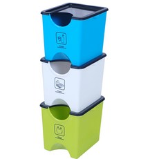 플라팜 에코홀릭 분리수거함 60L 3단, 화이트, 그린, 블루, 1세트