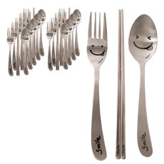 ssueim 微笑圖案孩童餐具組, 混色, 10組, 湯匙 10入+筷子 10雙+叉子 10入