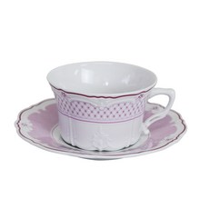 HUTSCHENREUTHER 菱格印花茶杯+杯盤, 埃斯特爾粉紅, 1個