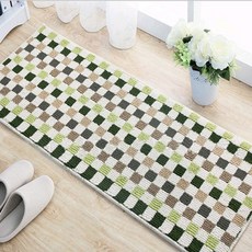 格紋防滑廚房腳踏墊, 綠色