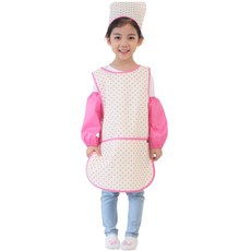 Plie 女童愛心印花無袖防水圍裙+頭巾+袖套+夾鏈收納袋