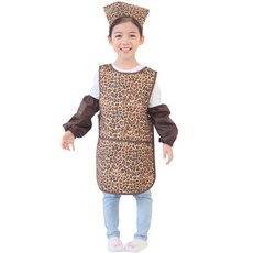 Plie 孩童豹紋無袖防水圍裙+頭巾+袖套+收納袋