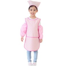 Plie 女童粉綠點點無袖防水圍裙+頭巾+袖套+夾鏈收納袋