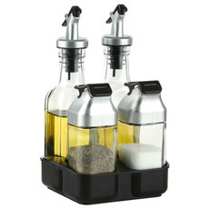 SINOGLASS 分裝調味料瓶 銀色, 1套, 灰色油瓶 銀色 150ml x 2p + 一觸式香料瓶 銀色 80ml x 2p + 支架