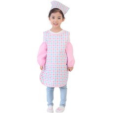 Plie 孩童格紋無袖防水圍裙+頭巾+袖套+收納袋