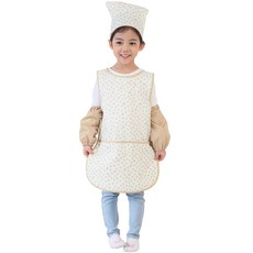 Plie 女童米色星星無袖圍裙+頭巾+袖套+夾鏈收納袋