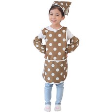 Plie 女童白色圓點印花無袖圍裙+頭巾+袖套+夾鏈收納袋