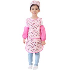 플리에 여아용 민소매 앞치마 + 두건 + 토시 + 지퍼백 세트 딸기