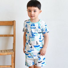 메이키즈 키즈용 마리나블루 슬라브 5부 상하의 실내복