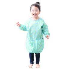 플리에 여아용 긴소매 앞치마, 민트 + 노랑땡