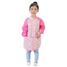 Plie 女童圖案長袖圍裙, 粉色草莓款