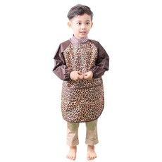Plie 男童長袖圖案圍裙, 棕色豹紋款