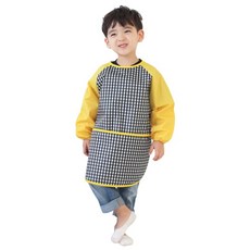 플리에 남아용 긴소매 앞치마, 블랙 + 체크무늬