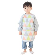 플리에 남아용 긴소매 앞치마, 연두 + 살구삼각