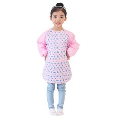 플리에 여아용 긴소매 앞치마, 핑크 + 강아지