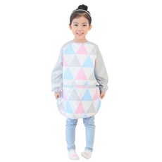 플리에 여아용 긴소매 앞치마, 하늘 + 핑크삼각
