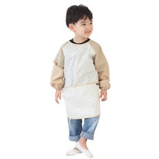 플리에 남아용 긴소매 앞치마, 화이트 + 베이지별