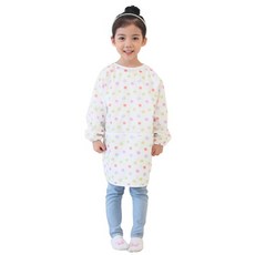 플리에 여아용 긴소매 앞치마, 아이보리 + 색색땡