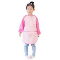 Plie 女童圖案長袖圍裙, 淺綠色圓點款(粉色底)