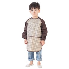 Plie 男童長袖圖案圍裙, 棕色格子款
