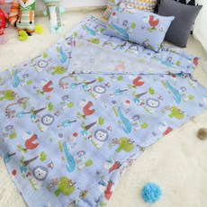 BEAUTE HOUSE 人造絲超細纖維枕+薄被 Single+薄床墊, 大獅子款 藍色