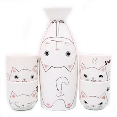 牛貓飲水系列大酒瓶套組, 1套, 玻璃瓶 + 玻璃 4p