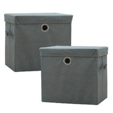 KAZT 方形可摺疊收納箱 2入+蓋子 2入, 灰色, 1套