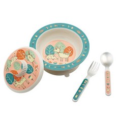 Sugar Booger 吸盤式餐碗組, 小鹿款, 1組, 碗+蓋子+防滑底座+湯匙+叉子