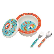 Sugar Booger 吸盤式餐碗組, 露營款, 1組, 碗+蓋子+防滑底座+湯匙+叉子