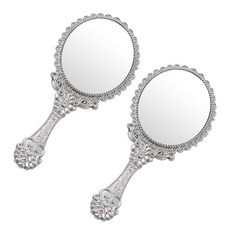 CHILSUNG 花邊橢圓手拿鏡 L號, 銀色, 2入