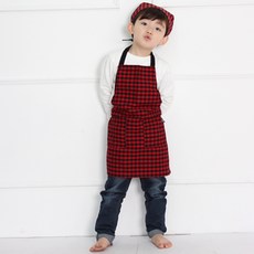 dot RECORD 孩童格紋圍裙+頭巾, 紅色