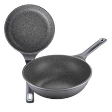 PNPOONGNYUN sharten Nature Stone系列大理石塗層單柄鍋具 2入組, SNSFP-28+SNSWP-28, 平底鍋28cm+平底炒鍋28cm