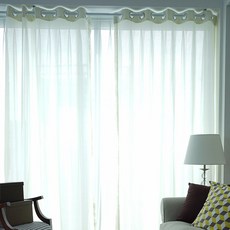 BYDECO 現代自然亞麻感穿孔式窗簾, 象牙白