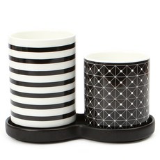 摩登線條 2層餐具筒, 1個, 條紋, 黑色方形