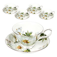 Royal Essex 5人用木蘭印花陶瓷咖啡杯+咖啡杯碟, 混色, 1組