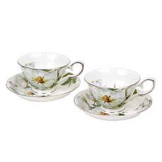 Royal Essex 2人用玉蘭印花陶瓷咖啡杯+咖啡杯碟, 混色, 1組