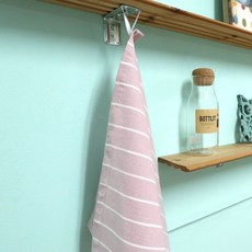 條紋亞麻桌巾 L號, 粉色的, 1個